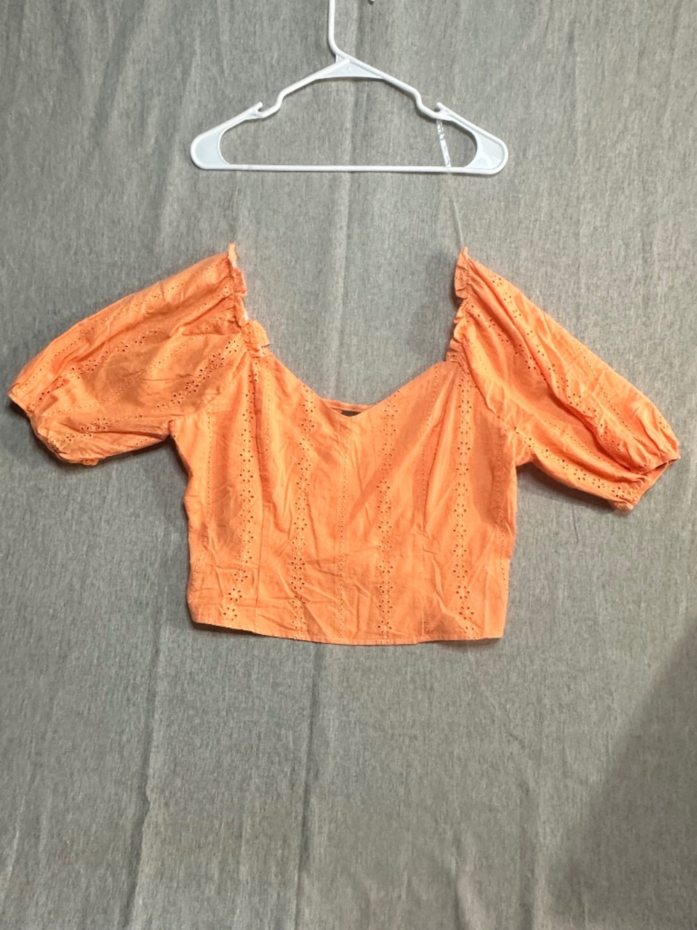 Wild Fable Orange Eyelet Puff-Sleeve Crop Top Plus Size 1X